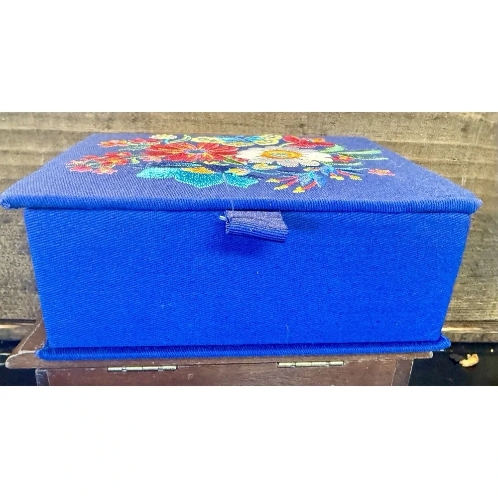 Brighton French Garden Jewelry Box Embroidered Flowers Butterfly Blue NEW w/ TAG